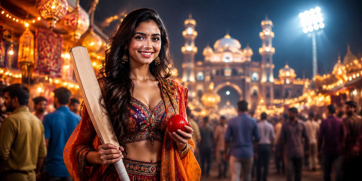 Night market in India with people enjoying cricket betting and online games